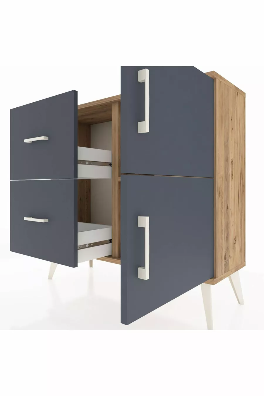 Commode Arges avec une étagère, 2 tiroirs et 2 portes, pin-anthracite