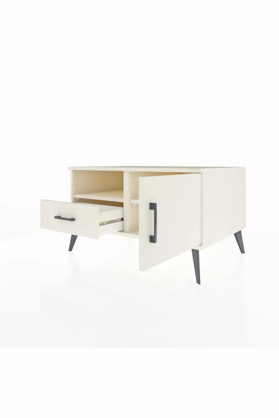 Commode Kronos avec 2 étagères, 1 tiroir et 1 porte, couleur Pierre de Lune