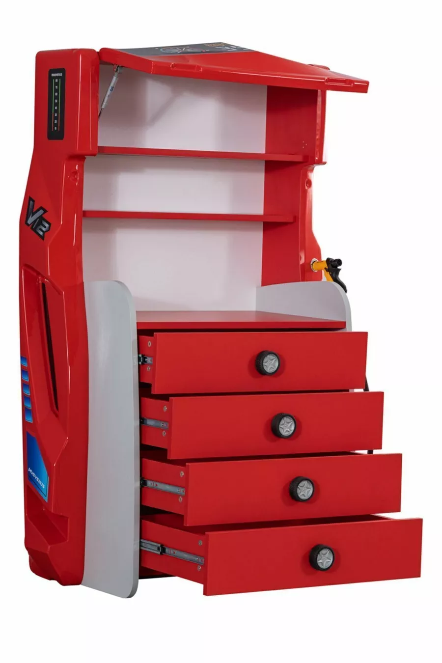 Chambre d'enfant - Lit sur roulettes Vento - Armoire 3 portes Sport, Bureau, Commode, Bibliothèque - Rouge