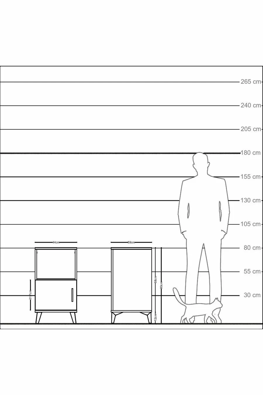 Table de chevet Kronos à 2 étagères avec 1 porte, pin-anthracite
