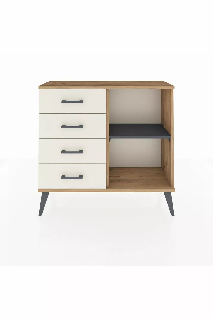 Commode Arges à une étagère et 4 tiroirs Pin-Anthracite/Marbre
