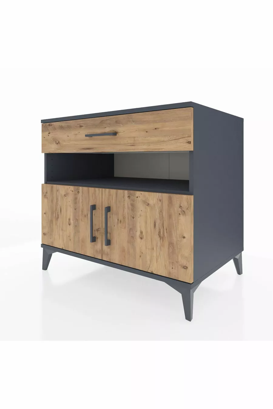Commode Kronos avec 2 étagères, 1 tiroir et 2 portes, Anthracite-Sapin
