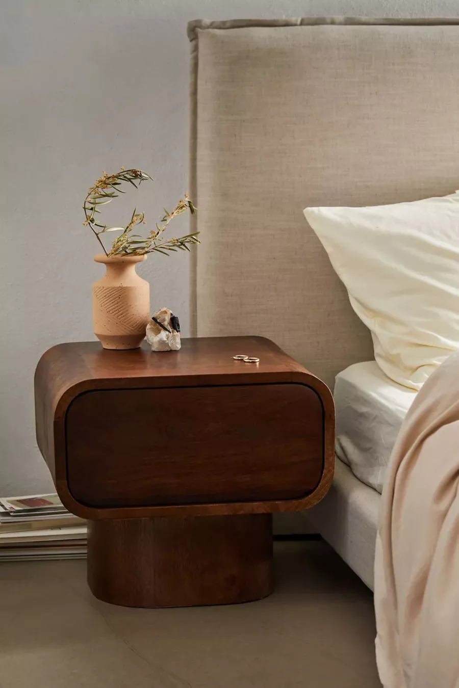 Huron Solid Walnut Single Drawer Rustic Nightstand, Bedside Table