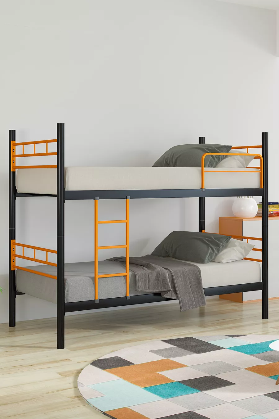 Lits superposés, Métal, Démontable, Orange et Noir