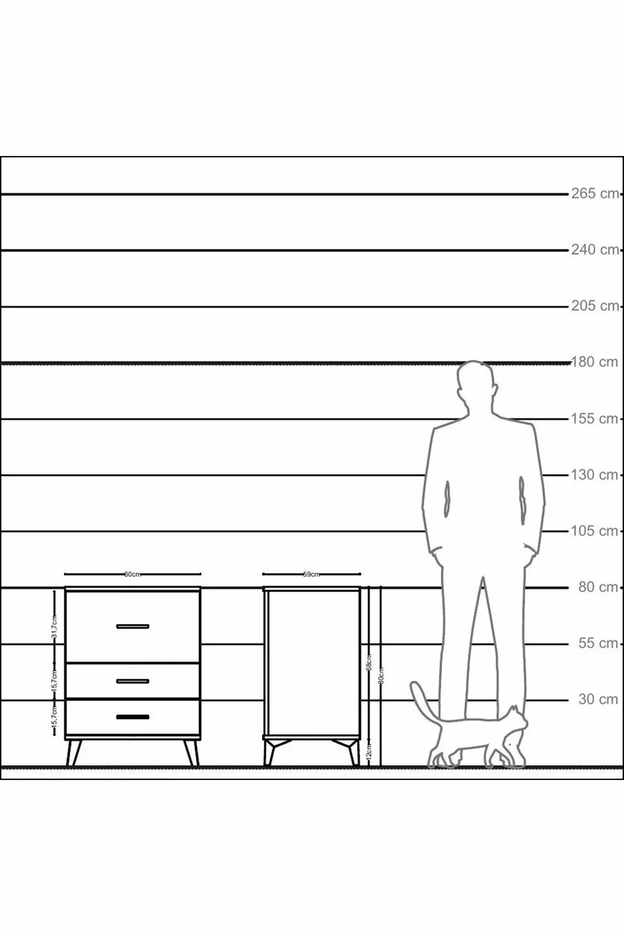 Table de chevet Kronos à 3 tiroirs Anthracite-Pierre de lune