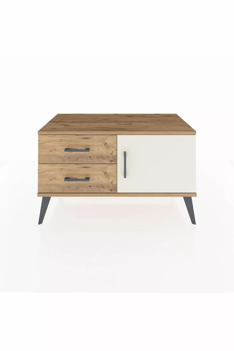 Commode Hyperion avec une étagère, 2 tiroirs et une porte, pin-pierre d'onyx/pin