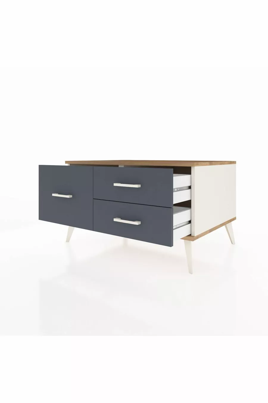 Commode Kronos 3 tiroirs Pierre de lune-Pin/Anthracite
