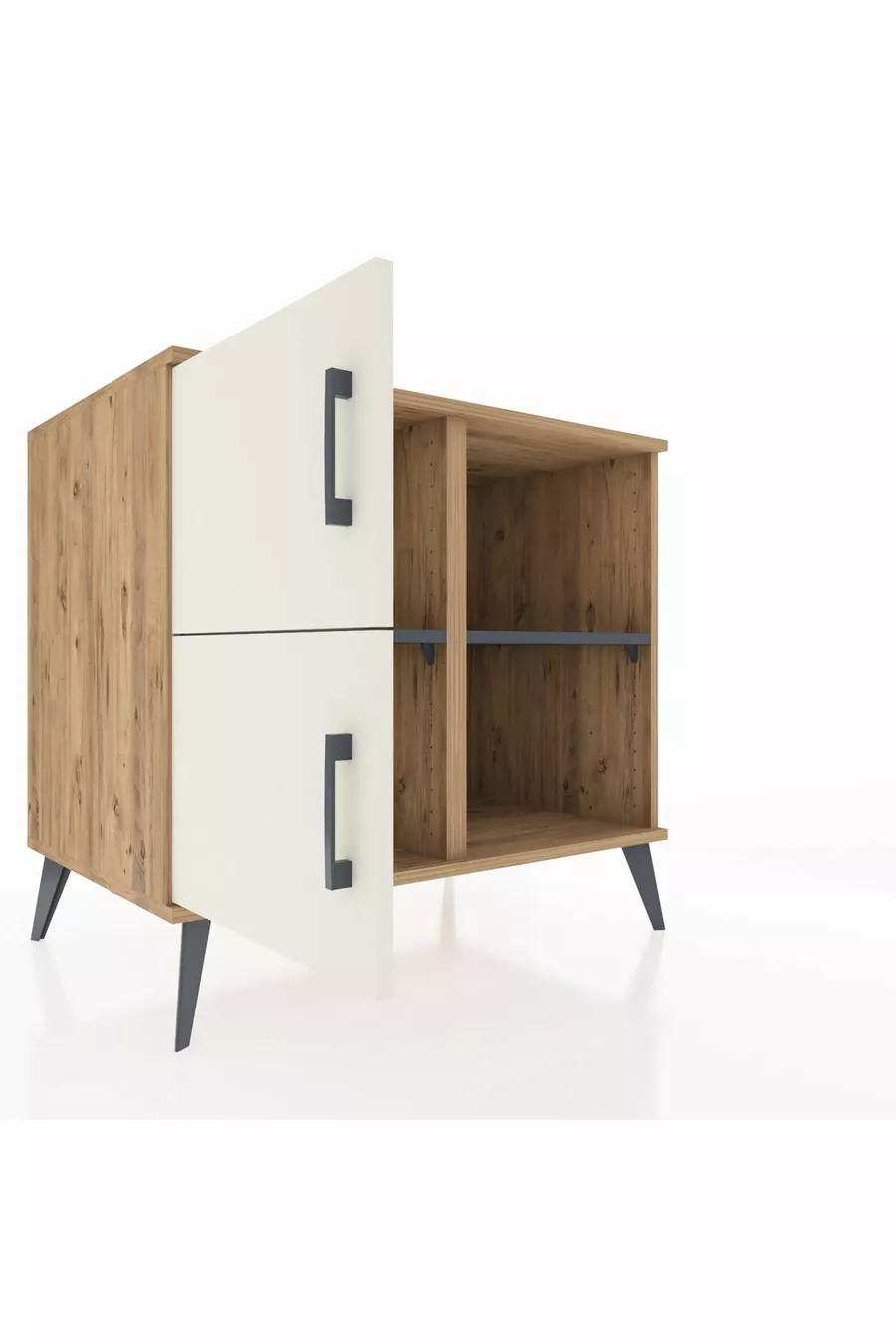 Commode Kronos 2 étagères 2 portes Pin-Quartz/Anthracite