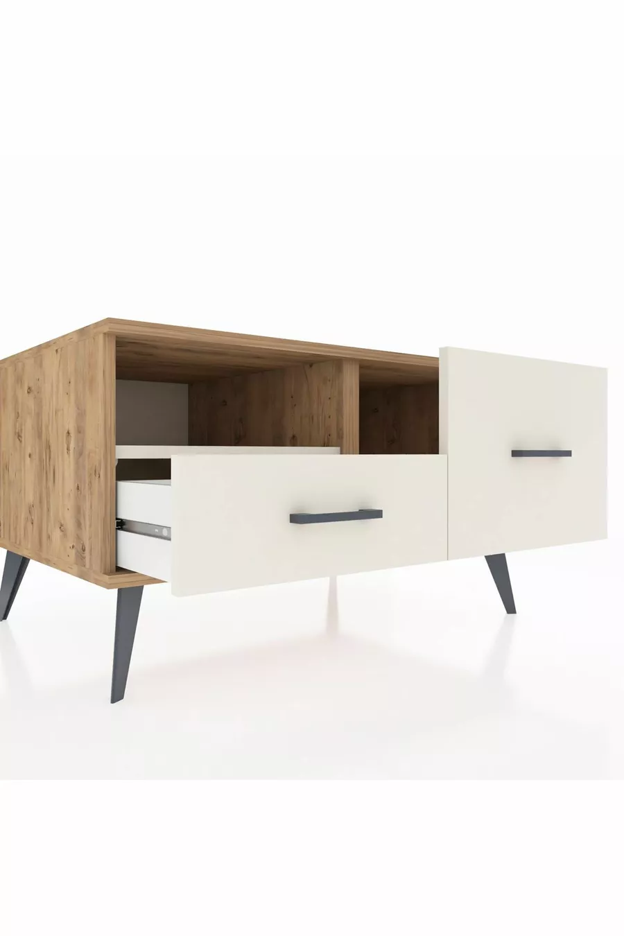 Commode Kronos à une étagère et 2 tiroirs en pin et pierre de lave