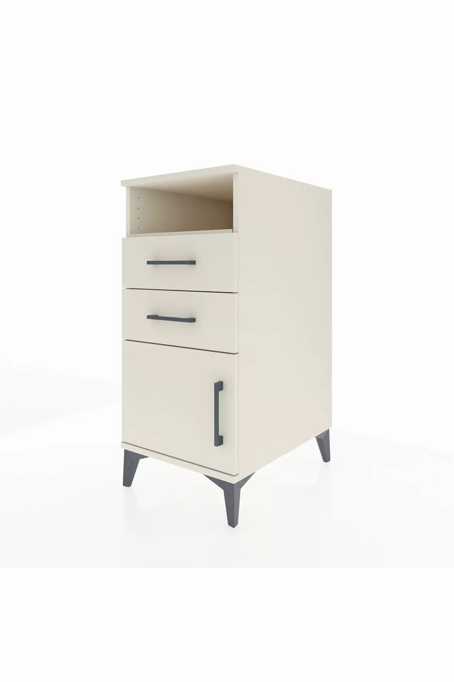 Kronos Table de chevet avec une étagère, 2 tiroirs et une porte, couleur Pierre de Lune