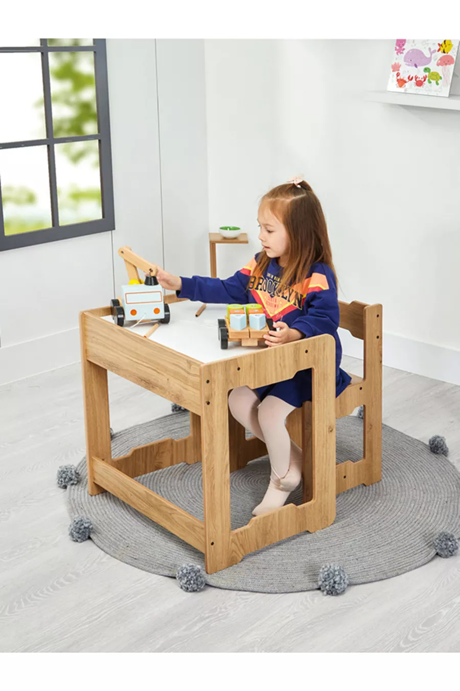Set di Tavolo e Sedia in Legno Montessori Attività Gioco per Bambini 4-6 Anni Martı (1 tavolo + 1 sedia)