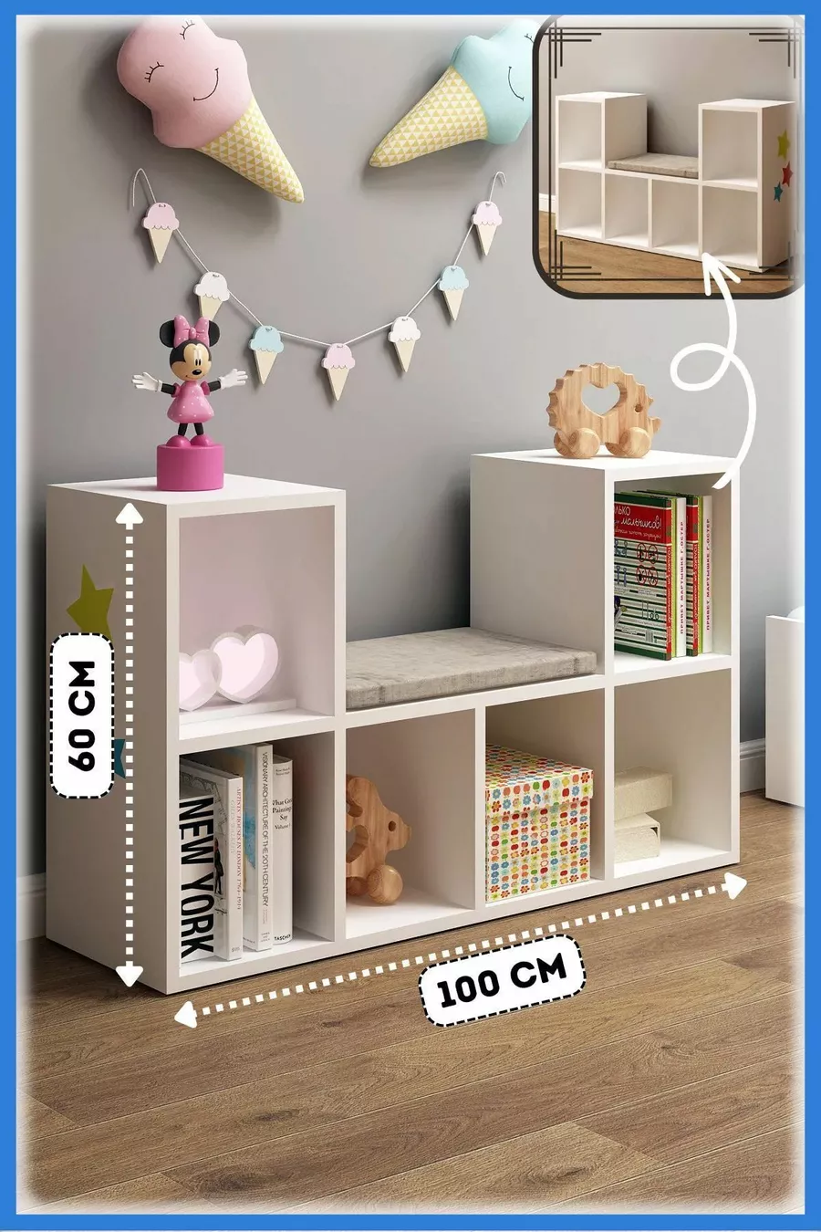 Bibliothèque Linaza Montessori avec coussin
