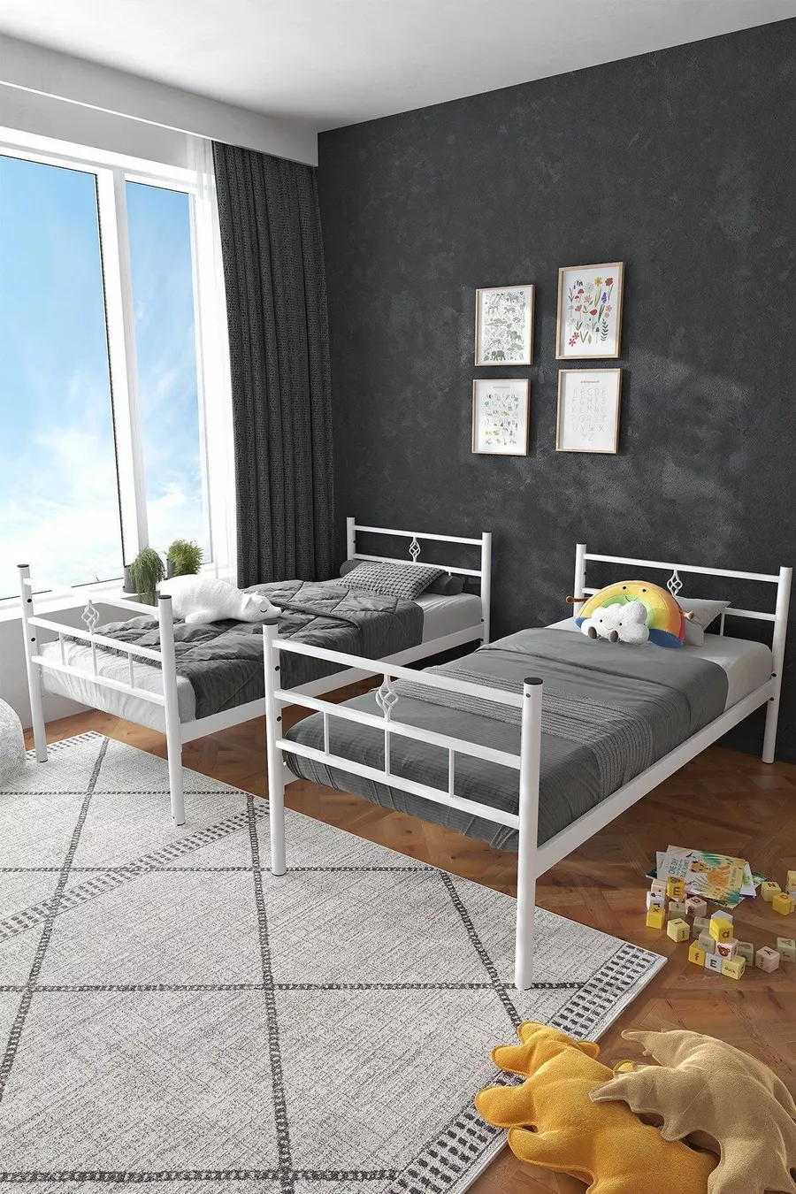Koza Ranza Lit Superposé Compatible avec Matelas Blanc en Métal Séparable