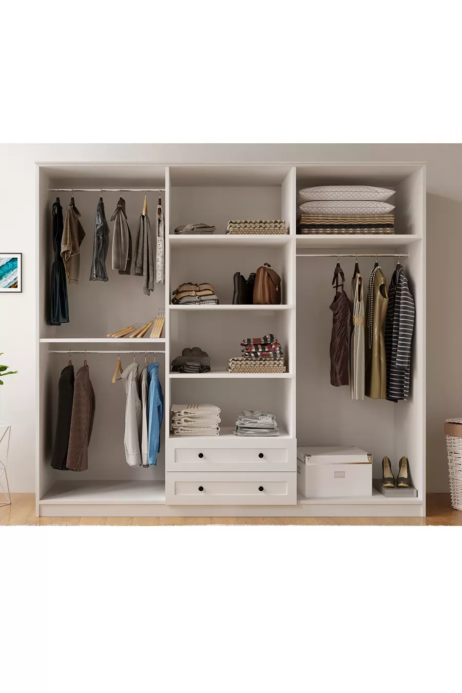 Armoire Estelya Country 6 portes 2 tiroirs