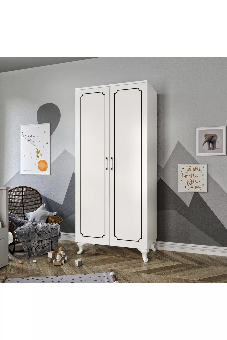 Armoire moderne à 2 portes avec motif, penderie - MDF de qualité supérieure