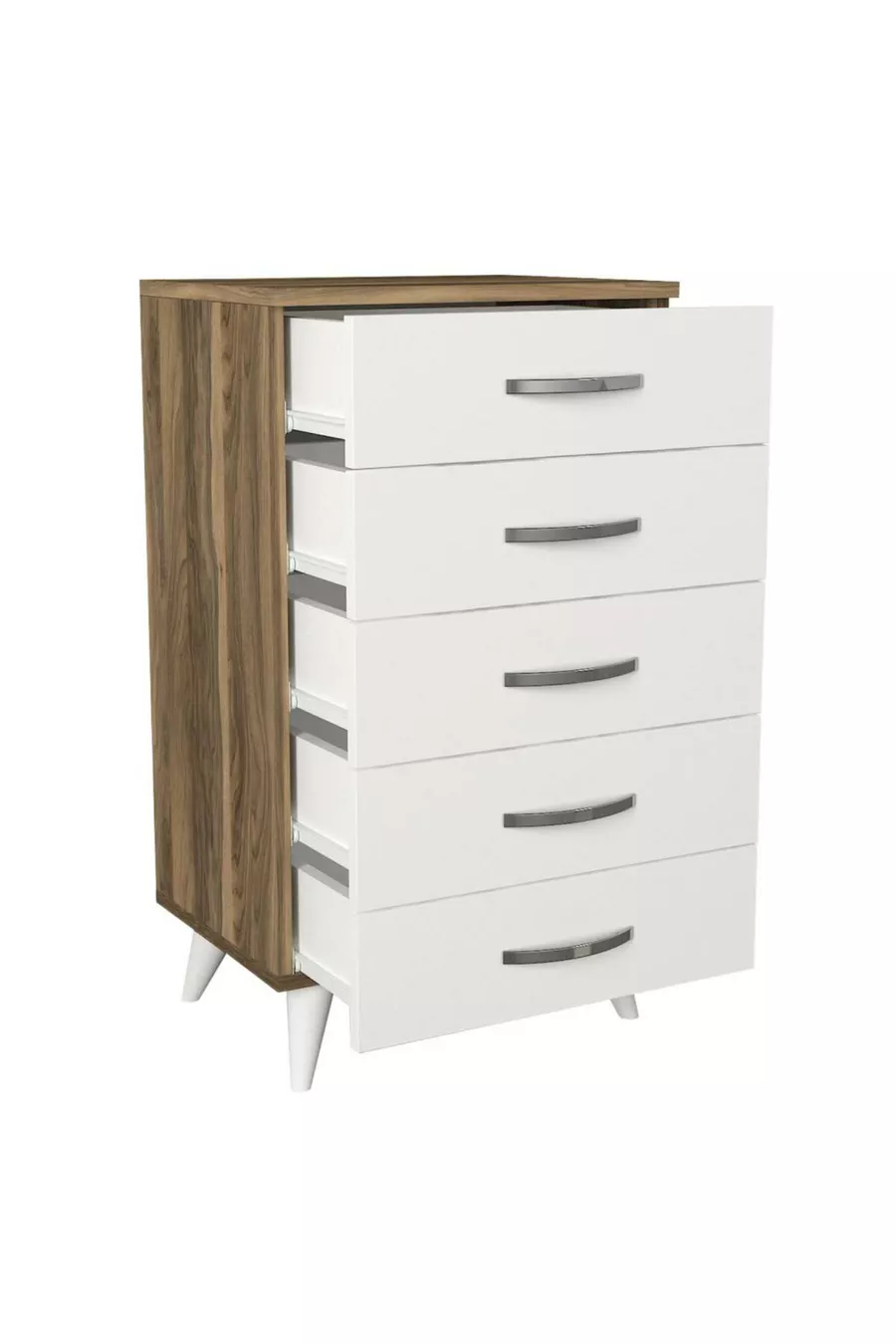 Commode Cemre à 5 tiroirs Blanc-Noyer