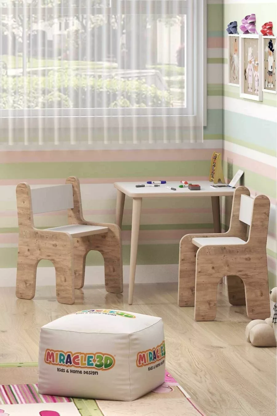 Bureau d'activités pour enfants avec chaise à dossier pour jeux et travaux (2-4 ans)