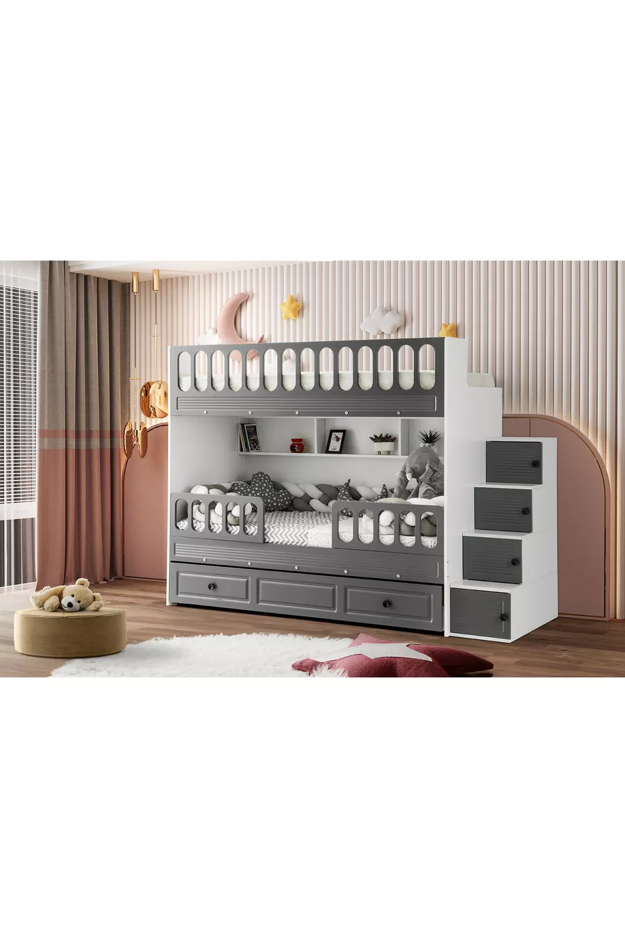 Lit superposé à volets / 2 matelas à ressorts en bambou inclus / Installation gratuite