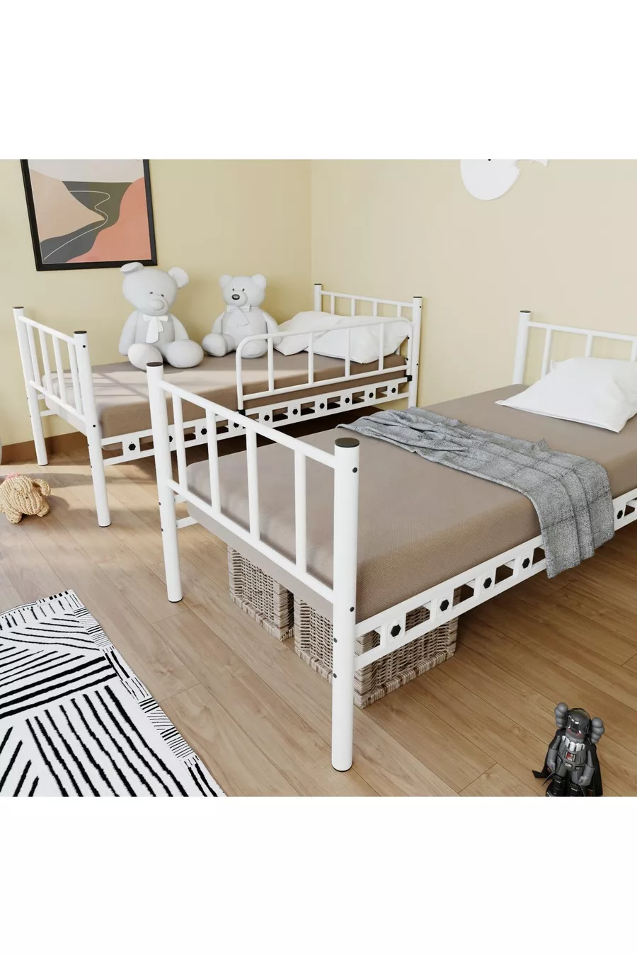 Lit superposé et lit simple pour enfant Zambak en métal blanc