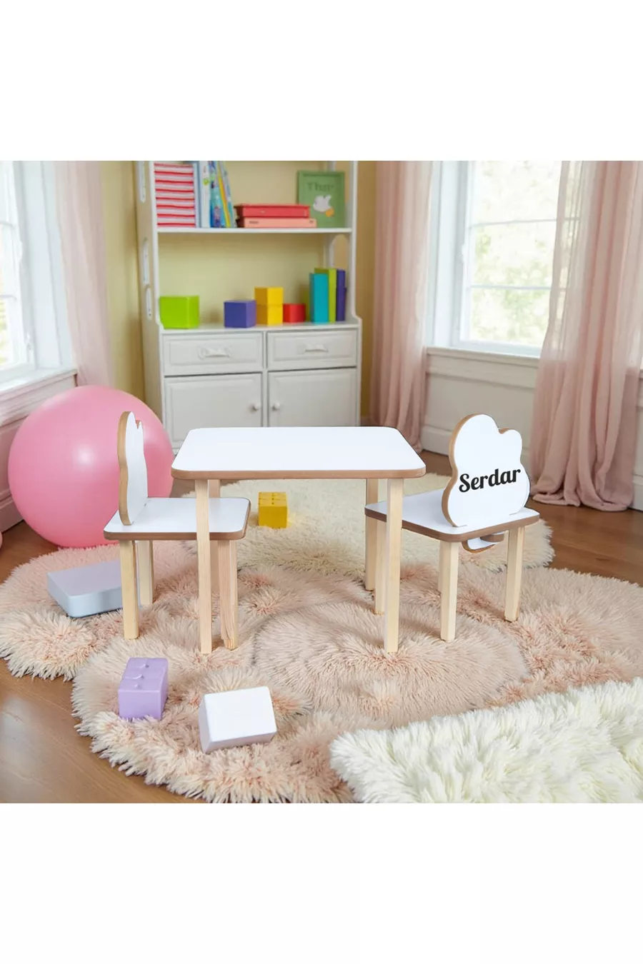 Ensemble de table et chaises pour enfants en bois effaçable, 2 chaises et 1 table, mobilier de jeu pour enfants