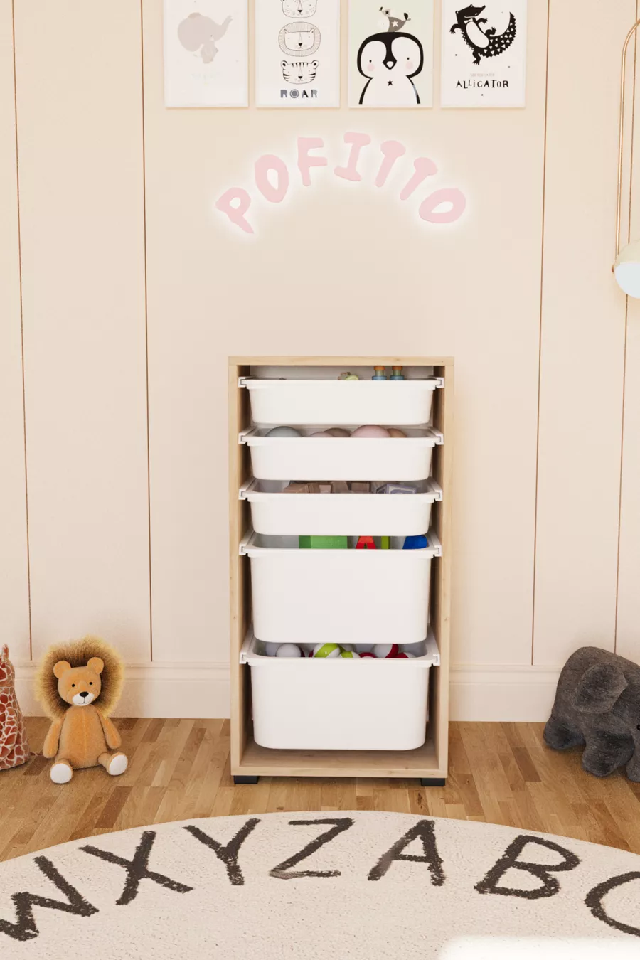 2 Diepe Kast met 5 Mandjes Speelgoedkast Multifunctionele Keuken- en Badkamerkast