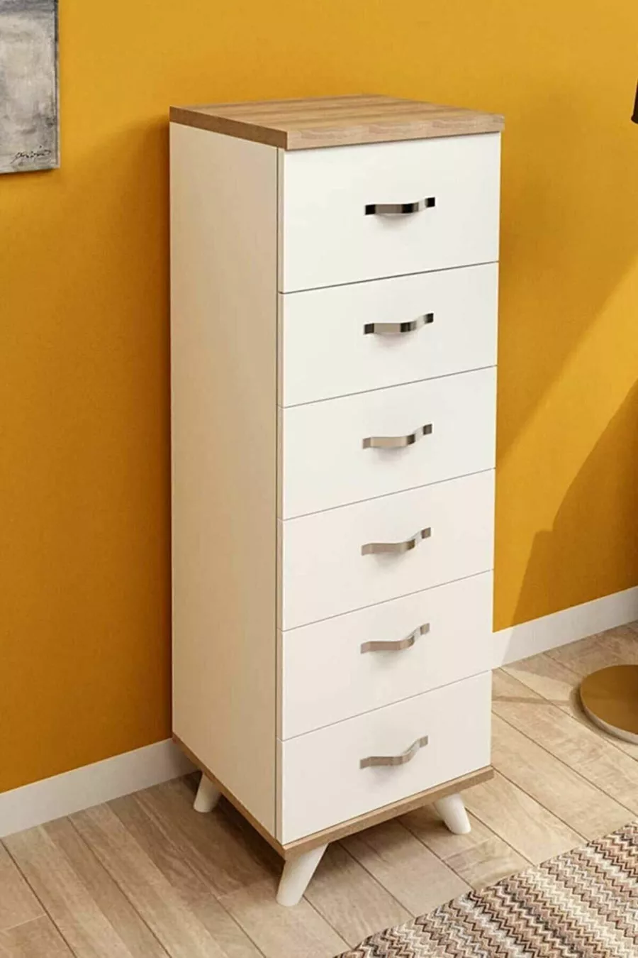 Commode de chevet Belinda à 6 tiroirs blanche