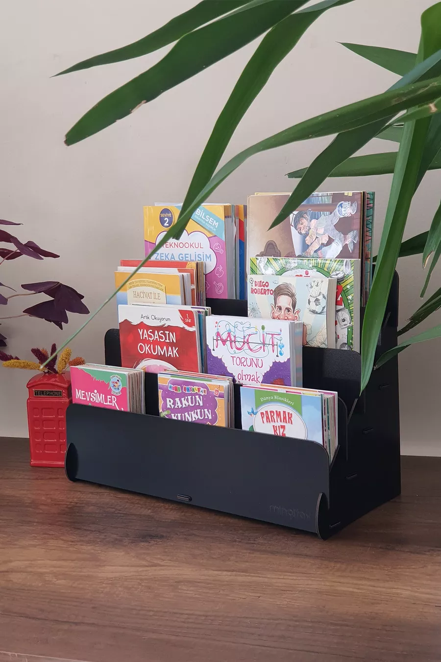 Mini Biblioteca Montessori Lucky per Bambini con 4 Ripiani in Legno, Libreria per Cameretta, Mini Libreria da Tavolo