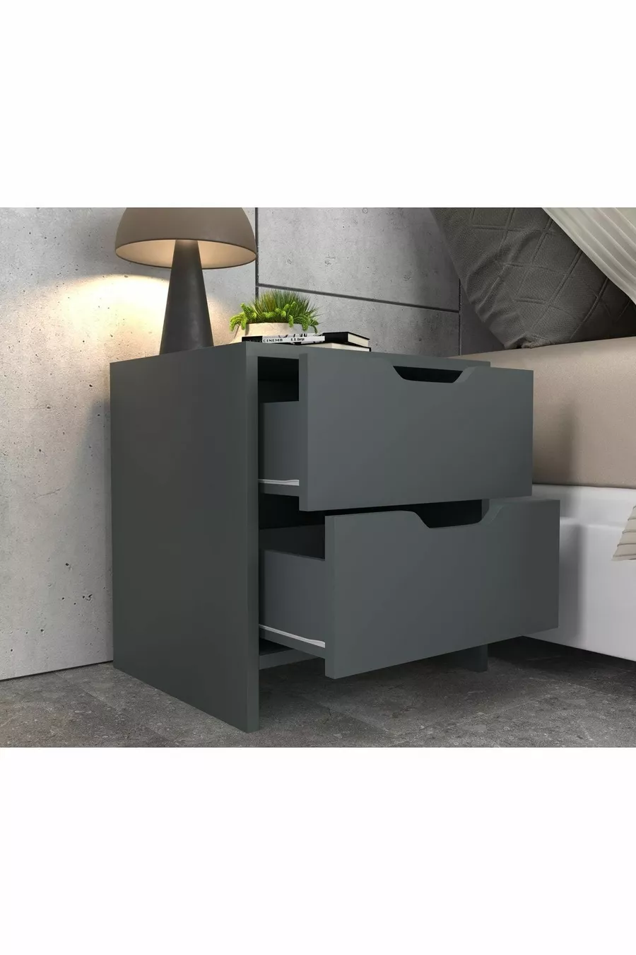 Efes 2-Drawer Anthracite Nightstand