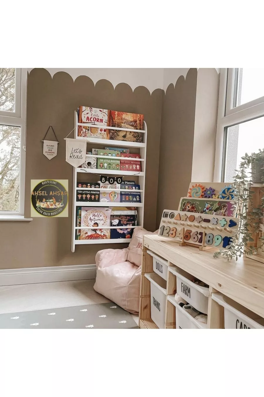 Libreria da parete Montessori, scaffale da parete, libreria per la cameretta dei bambini, libreria bianca