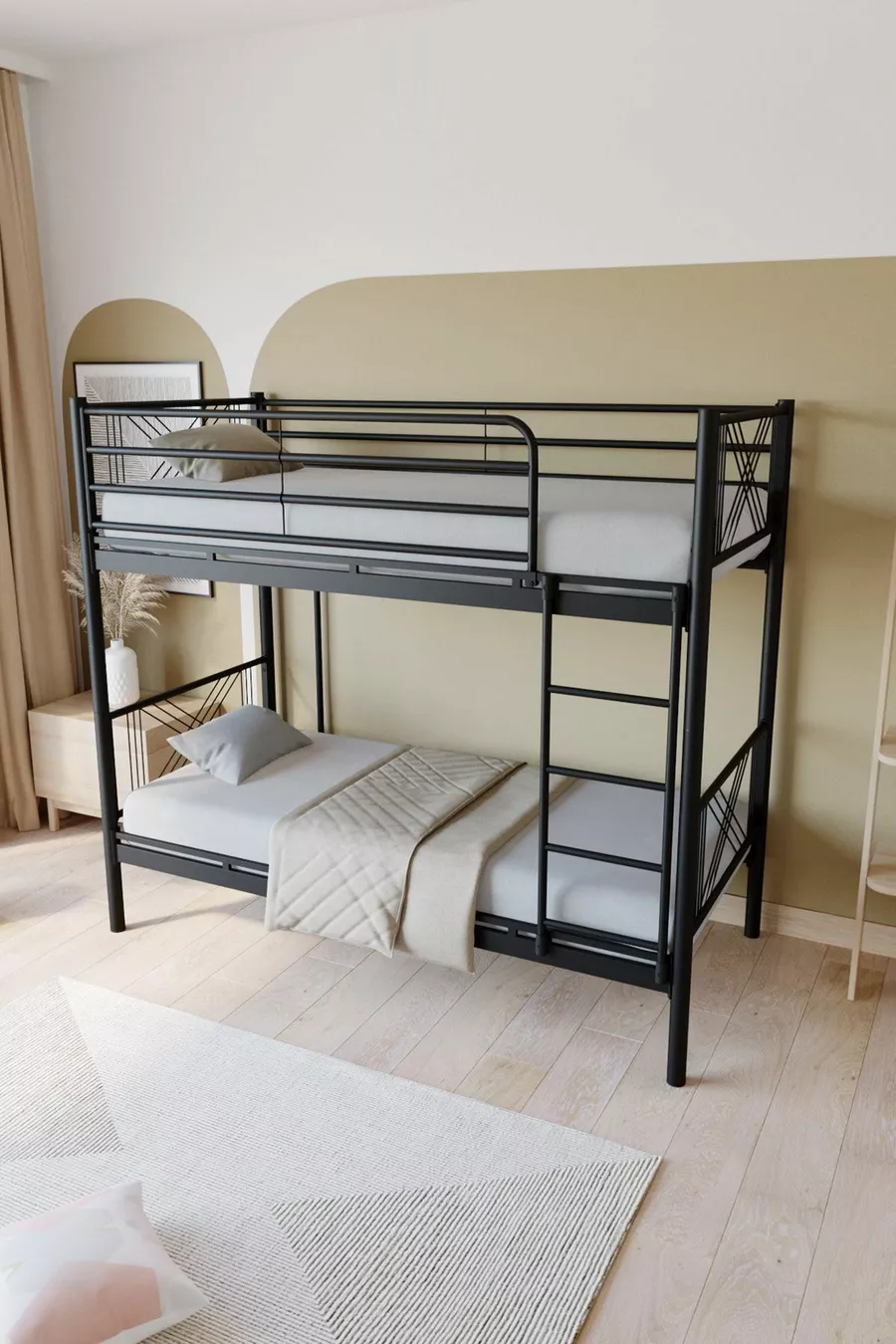 Mix Premium Metall-Etagenbett Kompatibel mit Matratze, Schwarz, Abnehmbares Etagenbett
