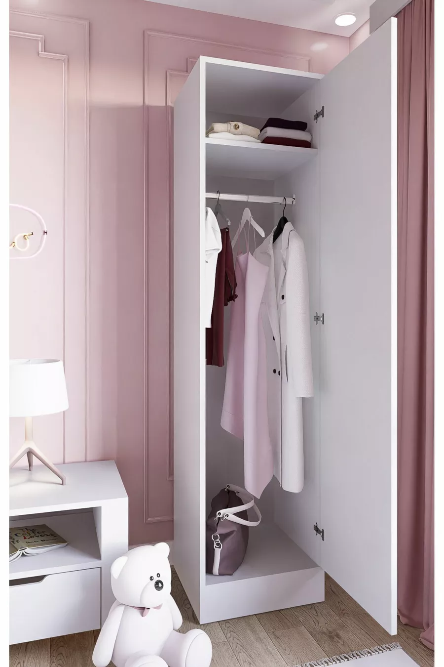 Daisy  Cm White Single-Door Wardrobe - Closet