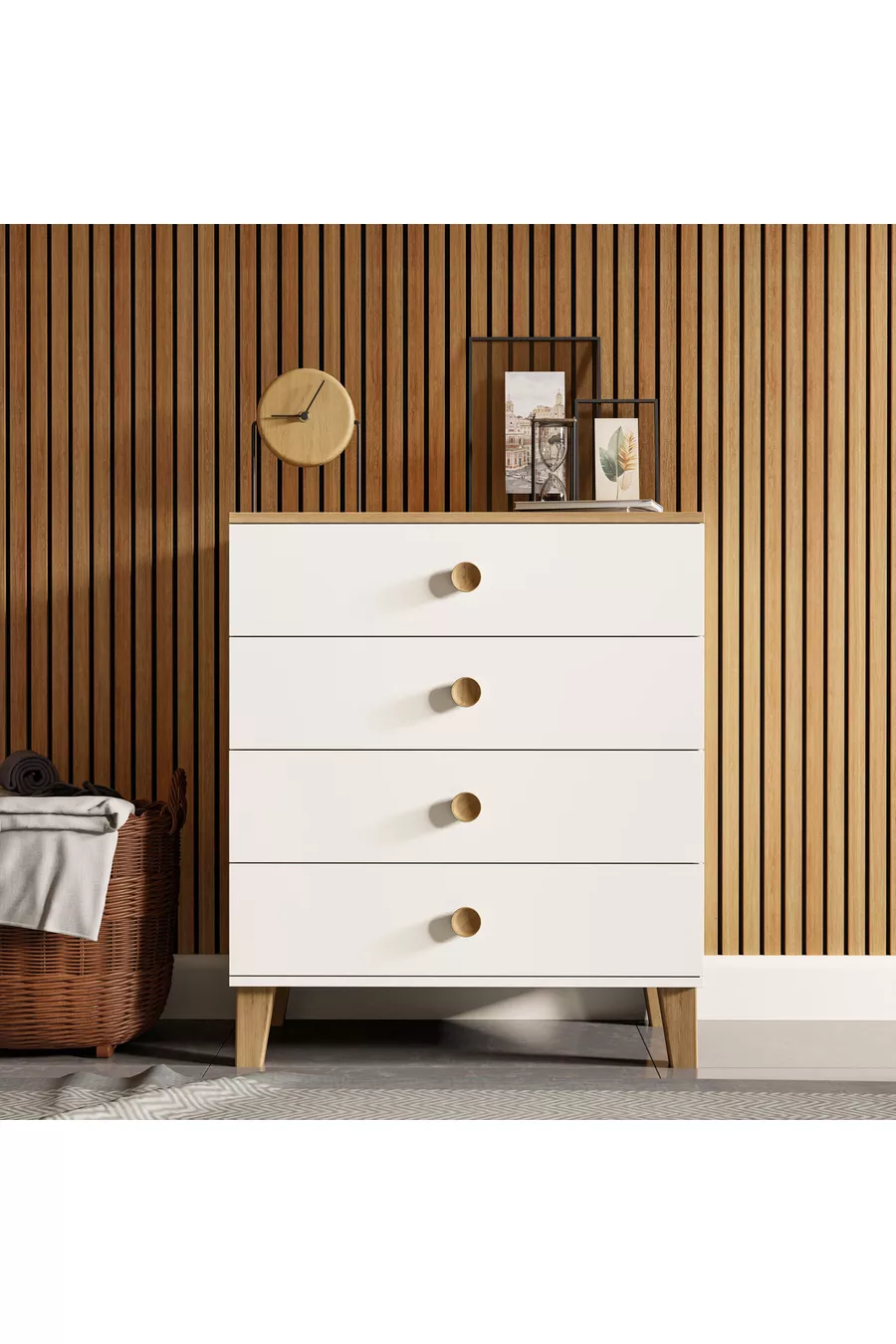 Vento 4-ladenkast met mand - Wit