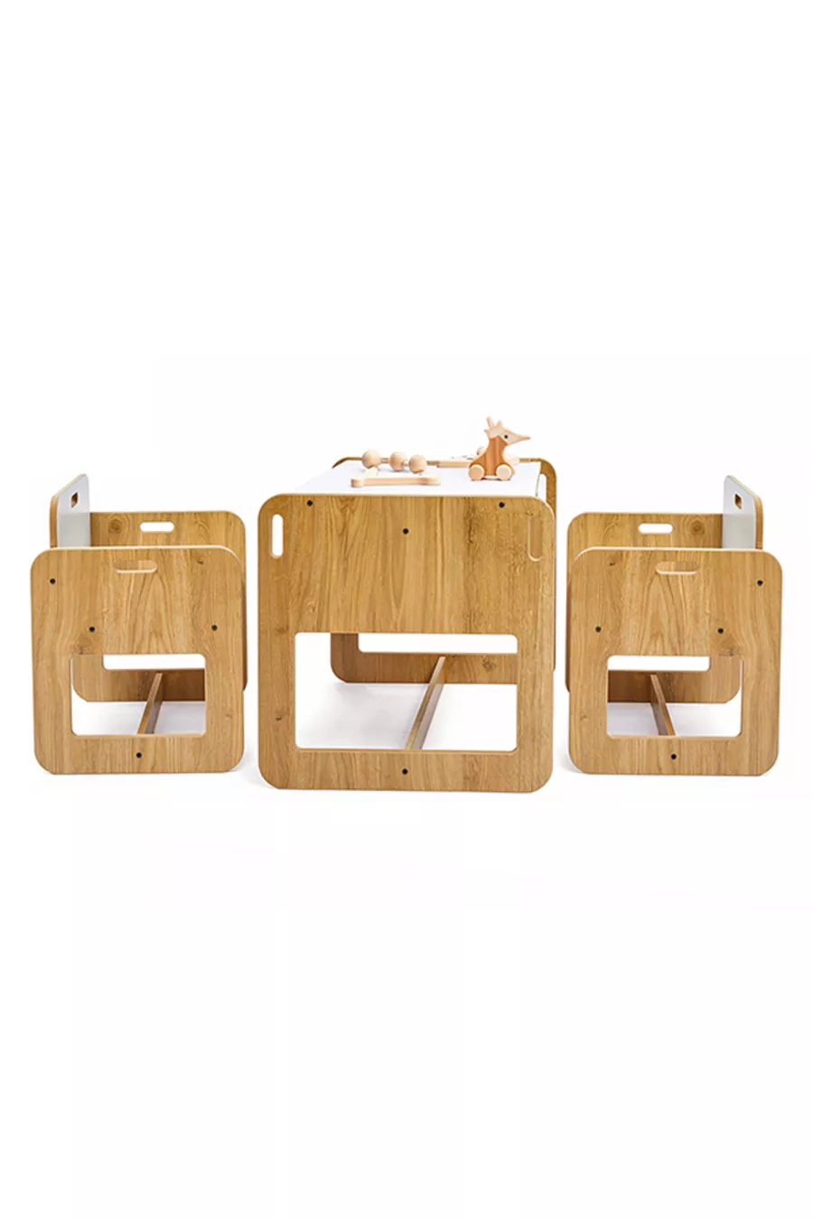 Set di Tavolo e Sedie in Legno Montessori per Attività e Gioco per Bambini 2-4 Anni (1 Tavolo + 2 Sedie)