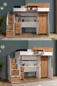 Bunk Bed, Litera Bunk Bed Wardrobe Desk, White-Dark Walnut 1 Comfort Mattress