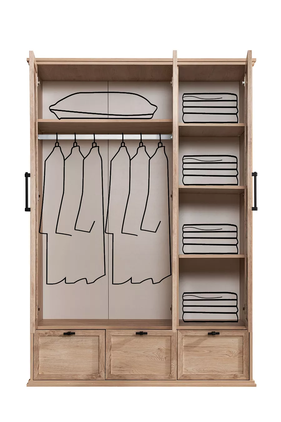 Lits superposés, Ensemble de chambre pour jeunes Polo avec bureau, lit superposé en noyer, armoire à 3 portes, 2 matelas Comfort