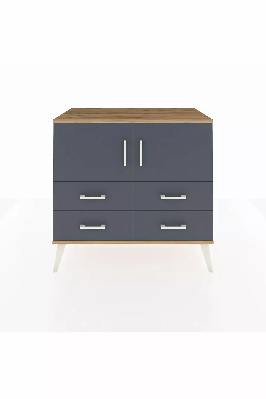 Commode Hyperion 2 étagères 4 tiroirs 2 portes Pin-Anthracite