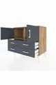 Commode Hyperion 2 étagères 4 tiroirs 2 portes Pin-Anthracite