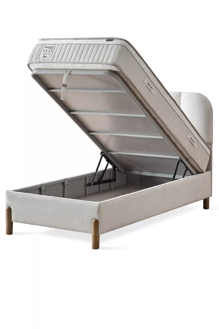 Ensemble de sommeil Bohem Prime pour une personne – Matelas à ressorts ensachés, lit coffre, tête de lit, ensemble 3 pièces