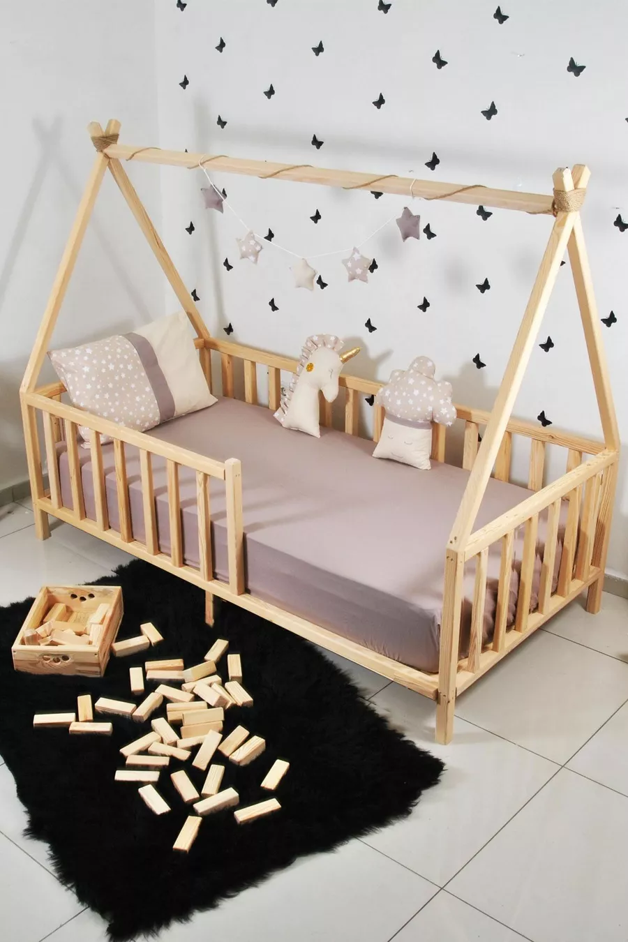 Markaawm Montessori Lit Naturel pour Bébés et Enfants en Bois