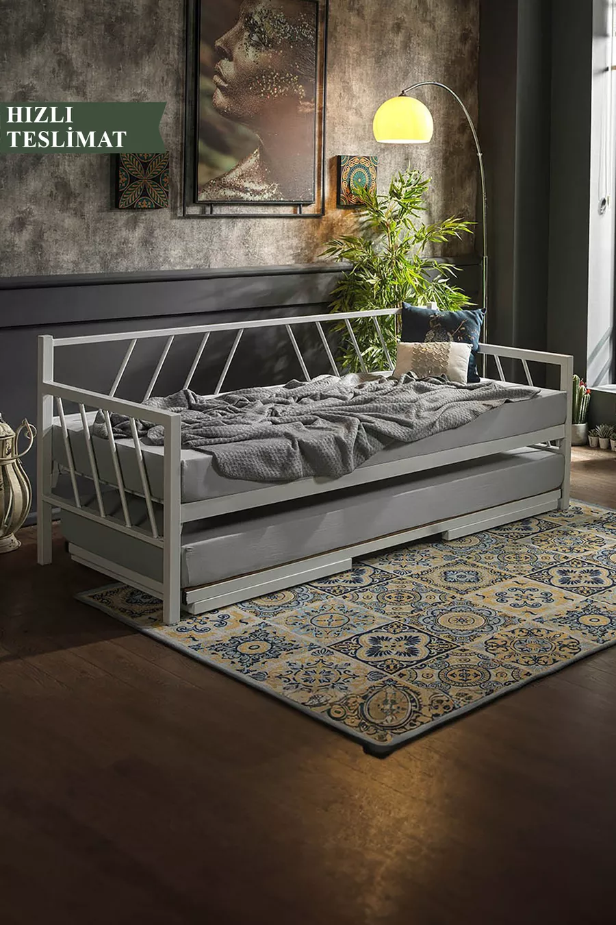 Кровать Glory Yavrulu Daybed одно-двухместная с металлическим каркасом, белая