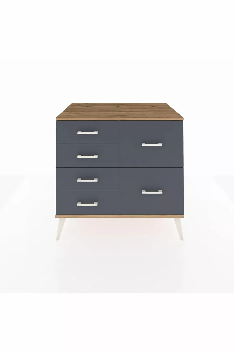 Commode Kronos 6 tiroirs Pierre de lune-Pin/Anthracite