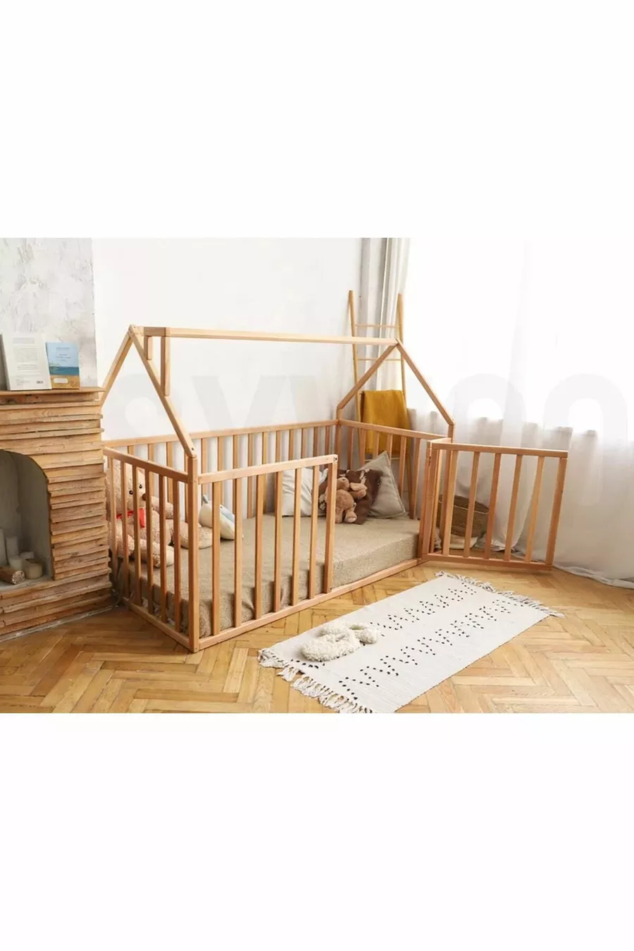 Cm Geländer-Holz-Montessori-Bett - Massivholz-Bett - 