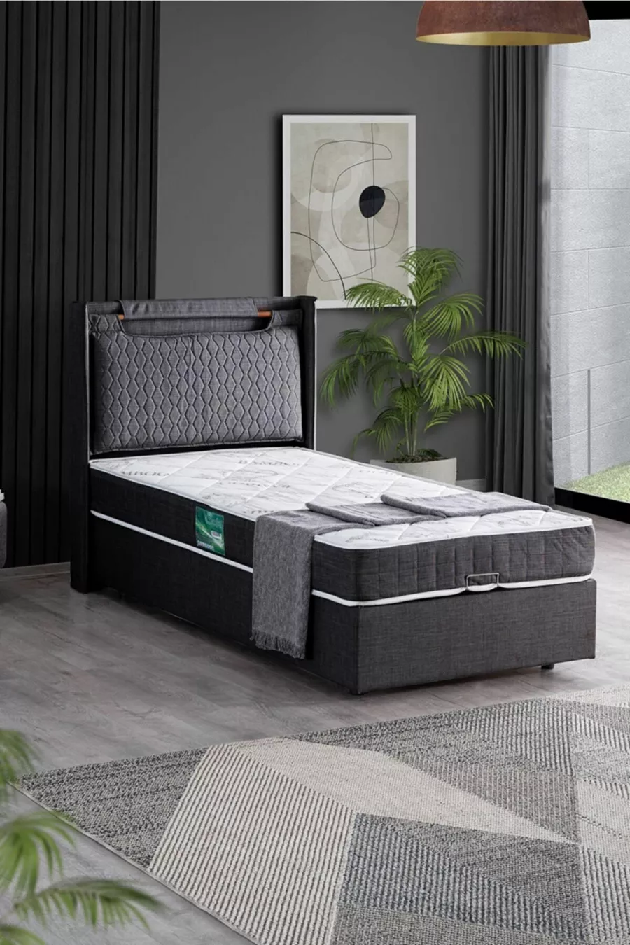 Ensemble de lit Comfort avec sommier simple Zagreb, Anthracite
