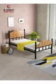 Lit simple en métal et bois noyer (SANS MATELAS)