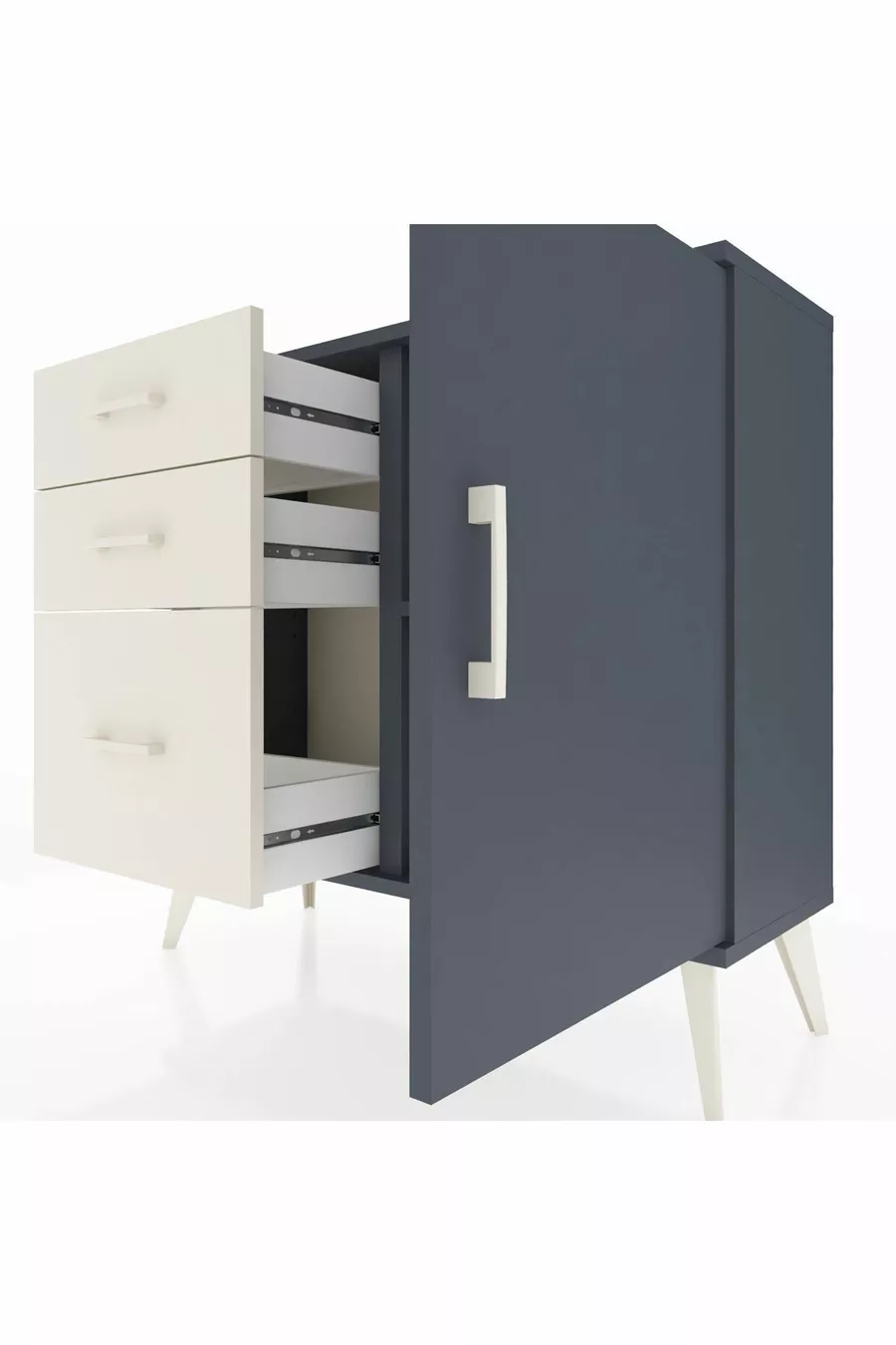 Commode Arges avec une seule étagère, 3 tiroirs et une porte, Anthracite/Anthracite/Pierre de Lune