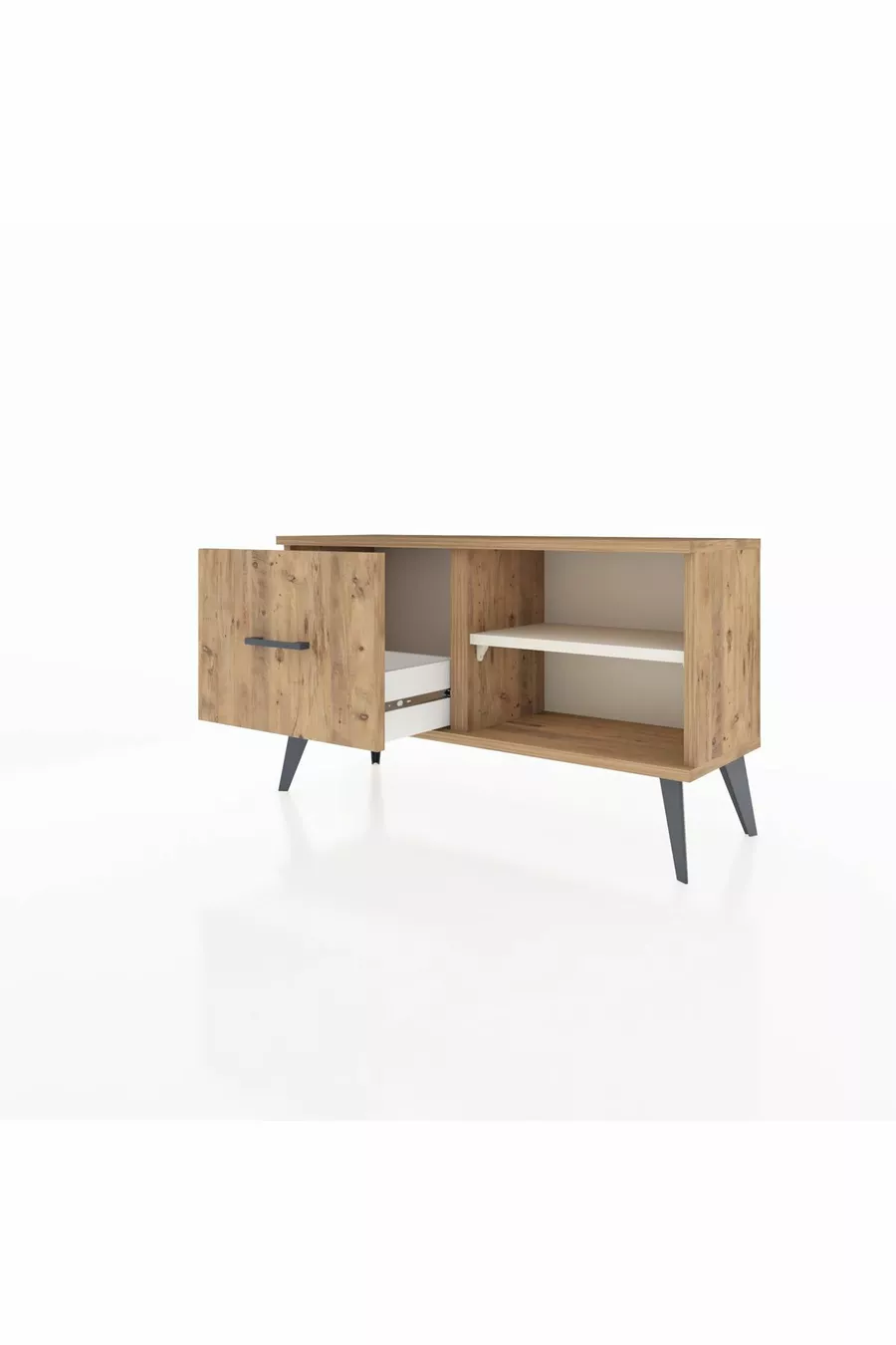 Commode Arges avec une étagère et un tiroir en pin-onyx/pin