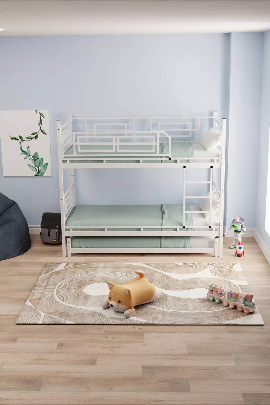 Letto a Castello e Letto Singolo in Metallo per Cameretta dei Bambini Defne Yavrulu Bianco