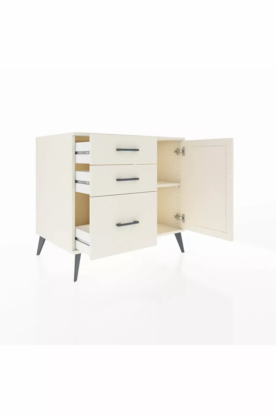 Kronos Dresser with Single Shelf, 3 Drawers, Single Door Moonstone-Moonstone