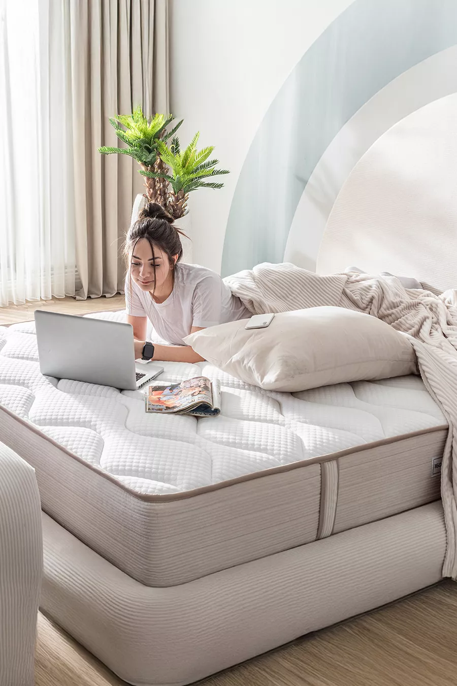 ENSEMBLE LIT LEGOM AVEC CADRE ET TÊTE DE LIT, LAVABLE, ORTHOPÉDIQUE, RESSORTS EN SAC, GARANTIE D'UN AN