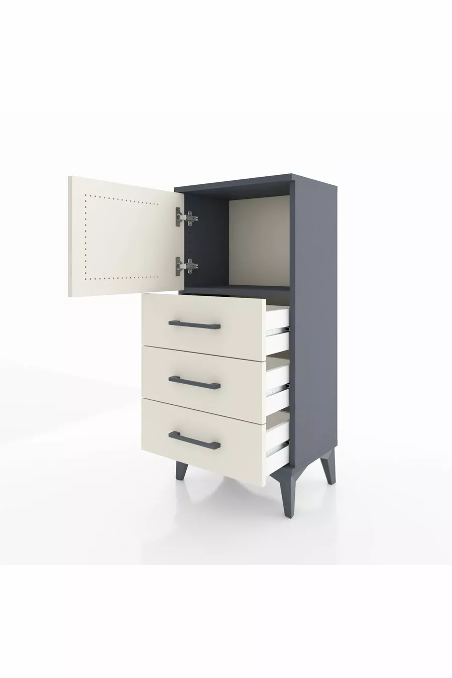 Arges Commode Single Shelf with 3 Drawers and 1 Door Anthracite-Crystal Grey